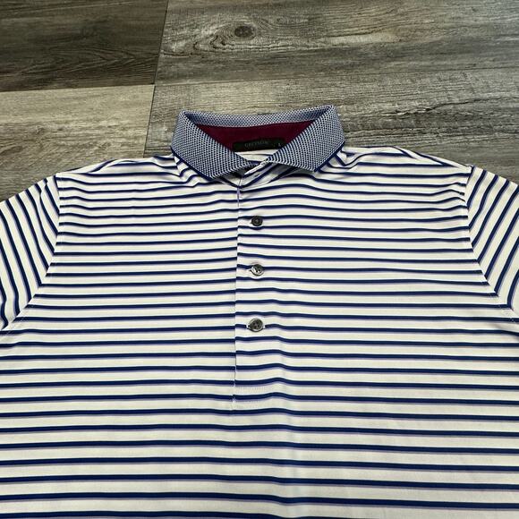 Greyson White Blue Mens L‎ Striped Short Sleeve Stretch Golf Polo Shirt Light - Picture 1 of 10